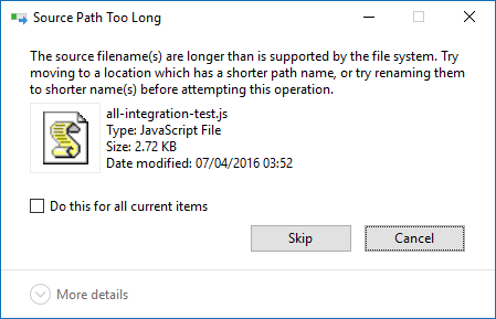 Windows Notice for Source Path Too Long