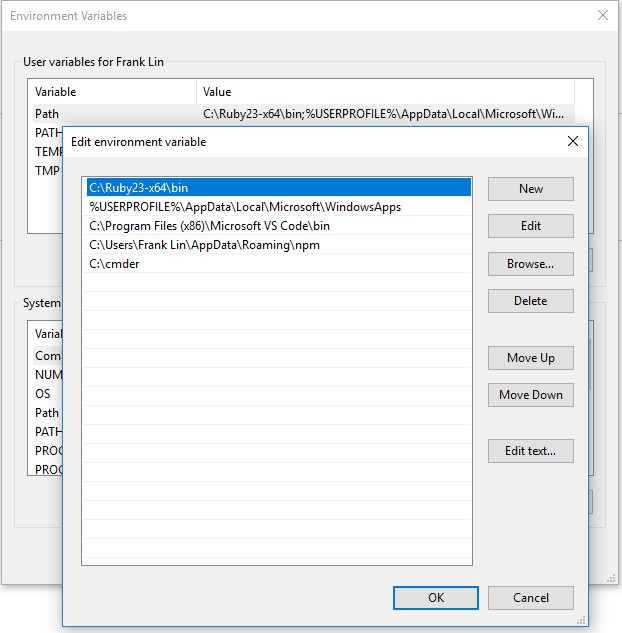 Environment Variables Settings in Windows