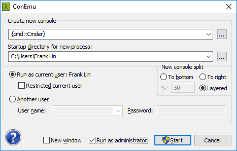 Run Cmder as administrator