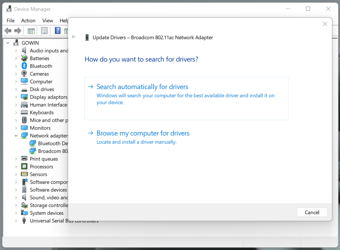 choose drivers from my computer