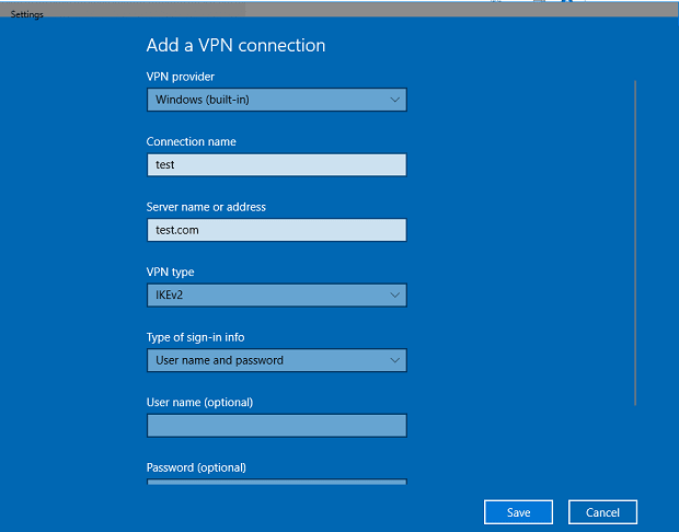 Windows connection settings